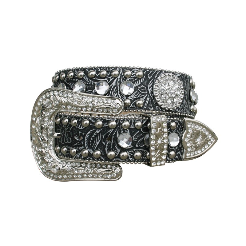 CINTURON RHINESTONE FLOWER BLACK