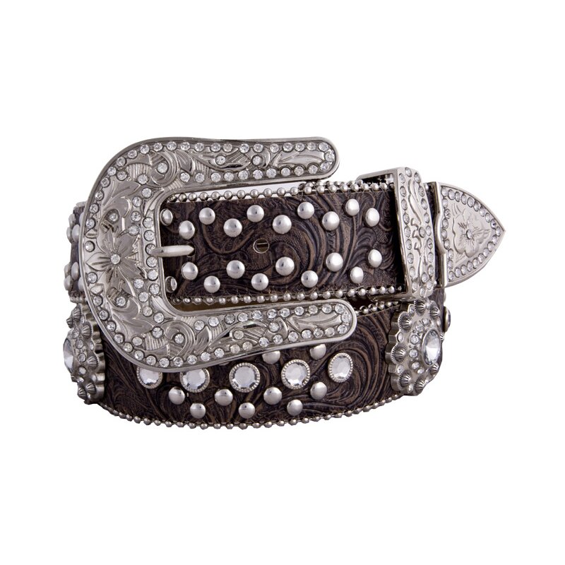 CINTURON RHINESTONE FLOWER BROWN
